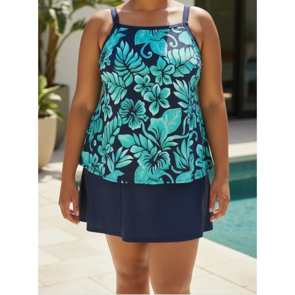 Women’s Size 18W 2-Piece Swimsuit Set – Maxine Brand, Tropical Tankini & Bottom - Picture 1 of 2